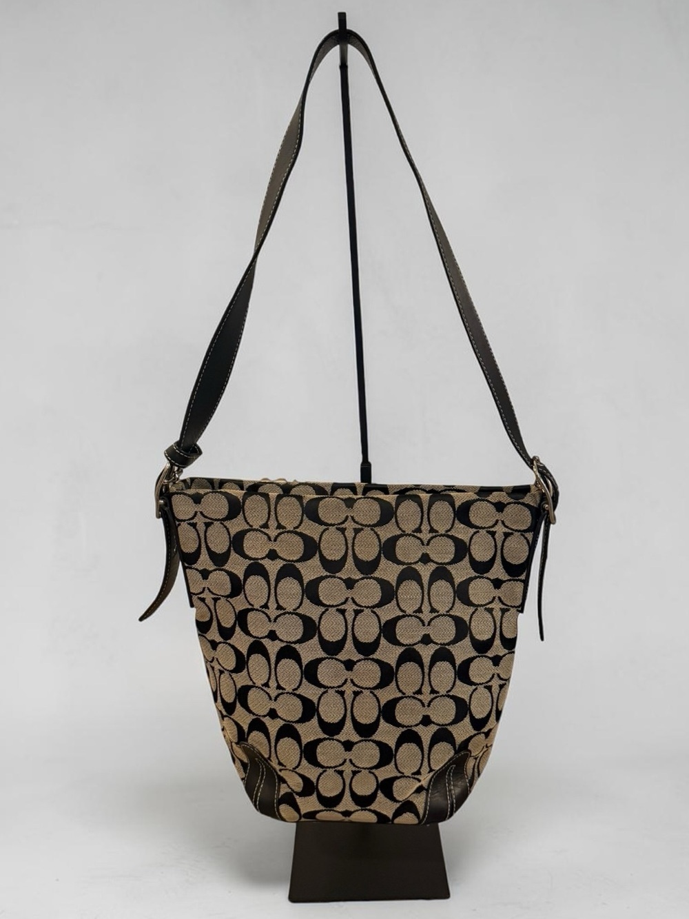 COACH Signature Canvas Hobo Bucket Shoulder Bag Jacquard Leather Y2K
